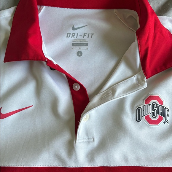 Nike Dri-Fit Ohio State Buckeyes White Polo with Scarlet Stripe Size L - Picture 2 of 3